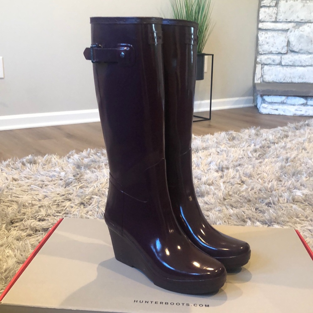 HUNTER Refined slim fit wedge gloss rain boots